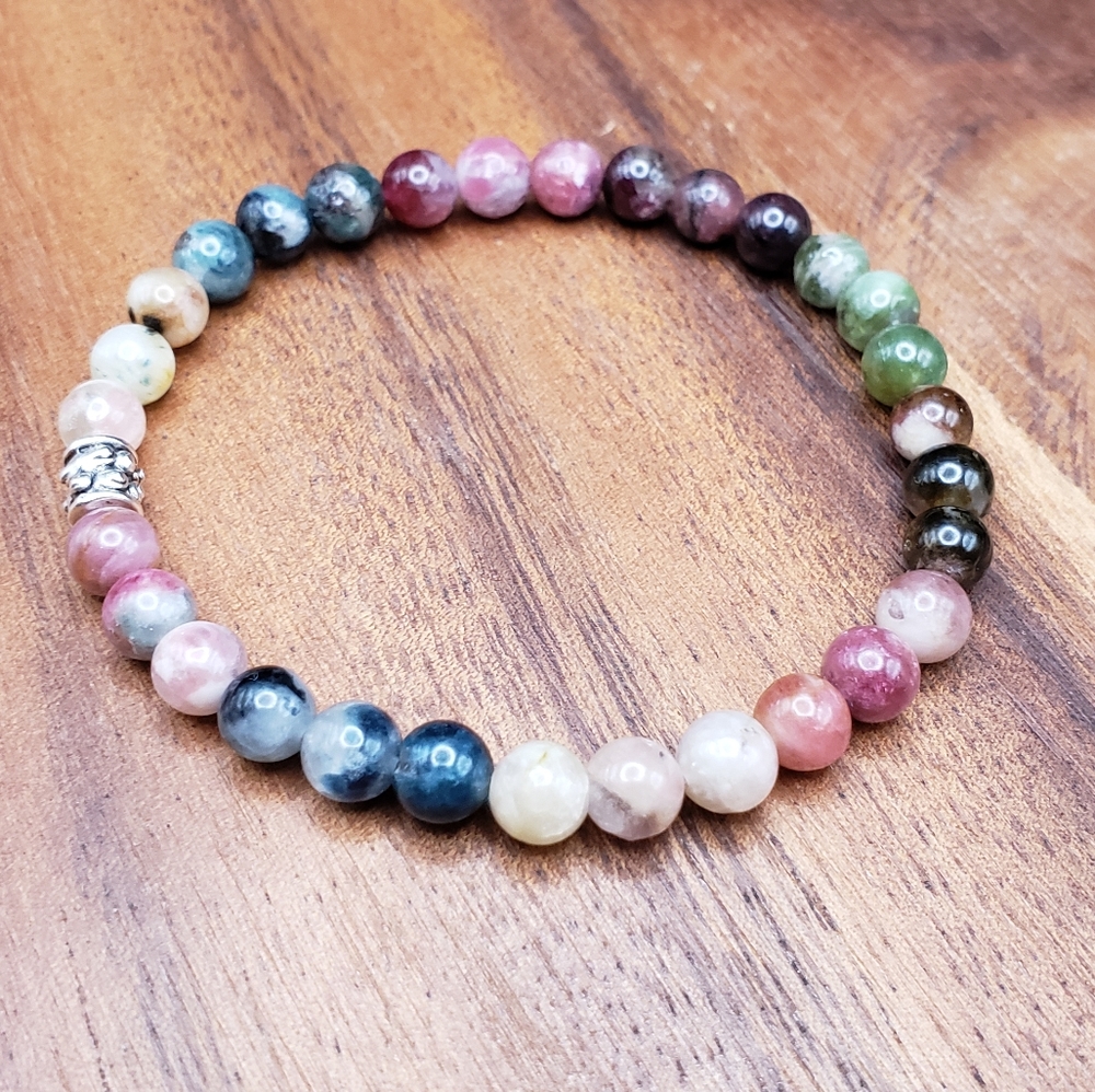 SOLD Watermelon Tourmaline & Silver Accent Beads Bracelet - Picture 7 of 11